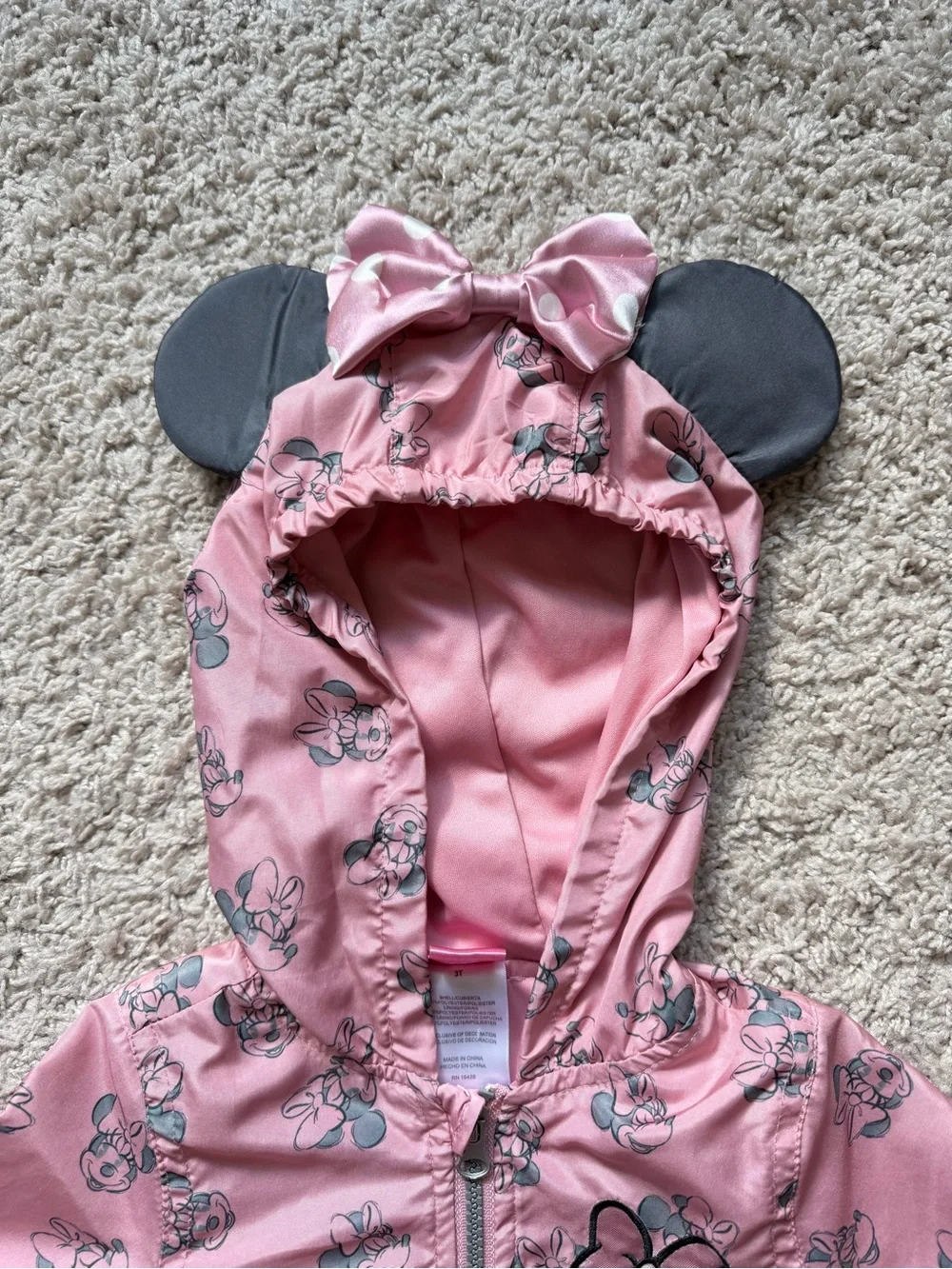 Disney Toddler Girls Minnie Mouse Rain Jacket with Mouse Ears 3T